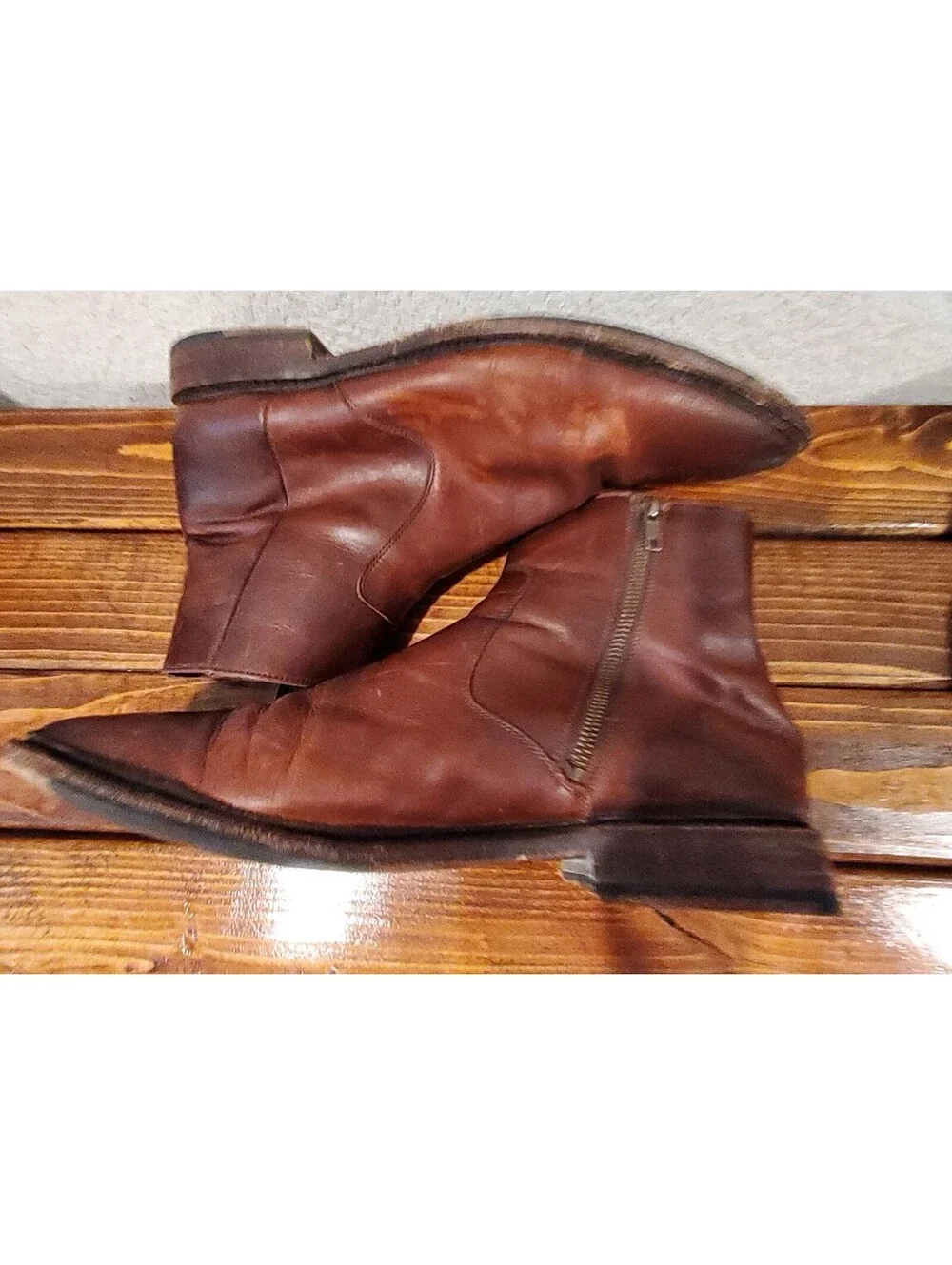 FRYE Paul Leather Boots  Inside Zip Men's Size 13D  Cognac Brown Mexico